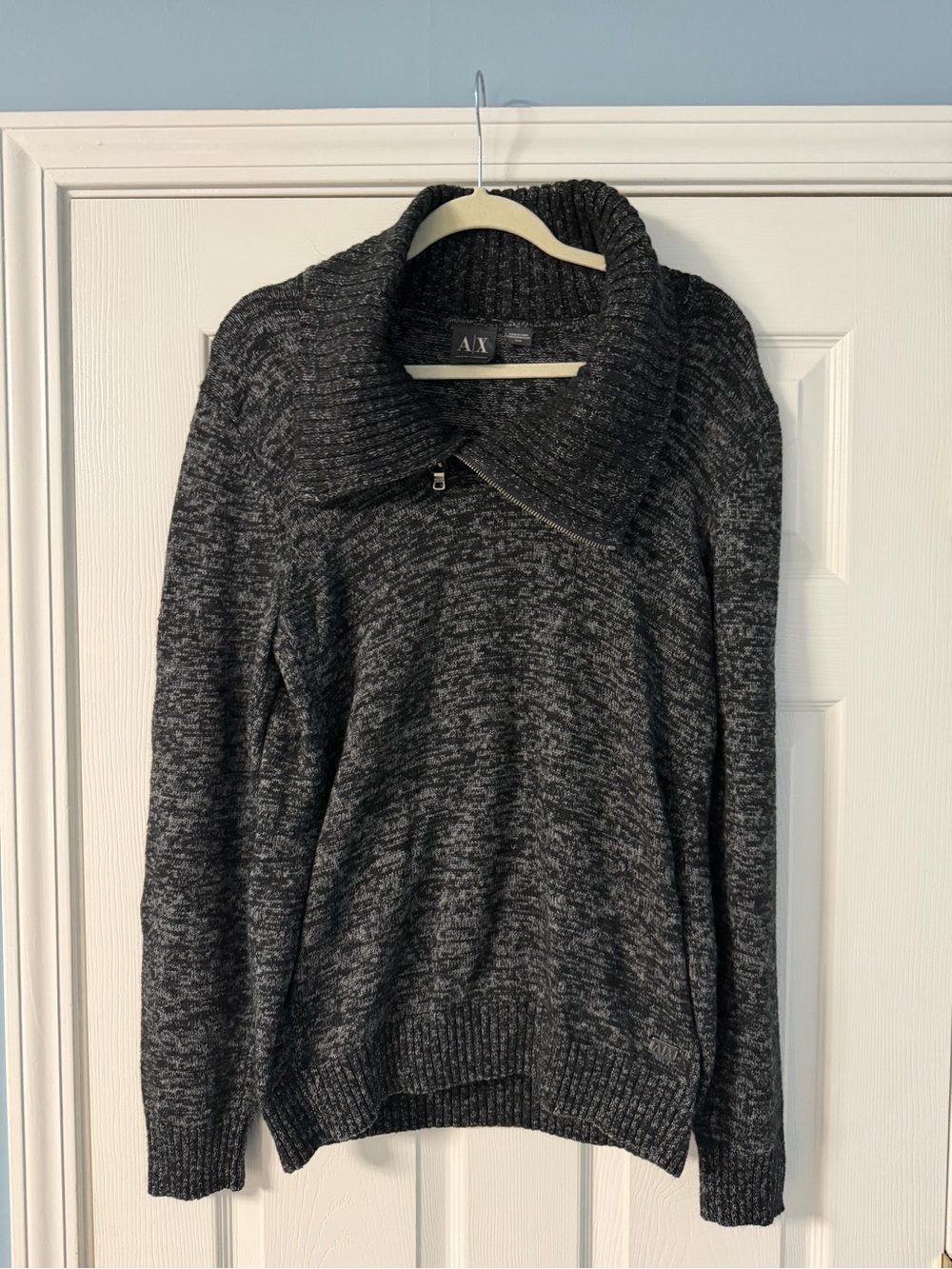 Armani Exchange Charcoal Gray Marled Zip Funnel-Neck Sweater
